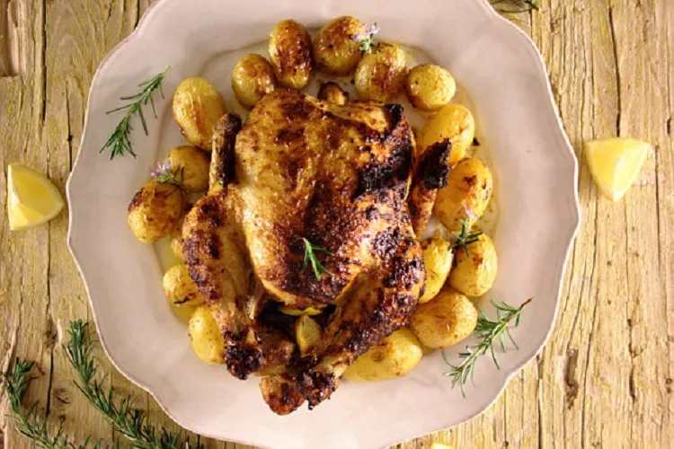 Frango assado no forno com mostarda em grão