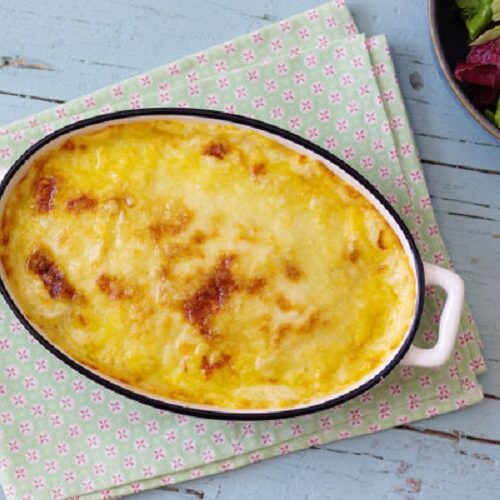 Pescada Gratinada com cenoura e queijo