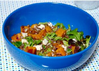 Salada de Abóbora Assada com Lentilhas