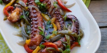 Polvo Confitado com Pimentos